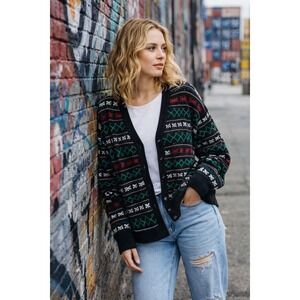 Vintage Ugly Christmas Sweater Cardigan Cotton Nordic Fair Isle M/L Cutter LTD